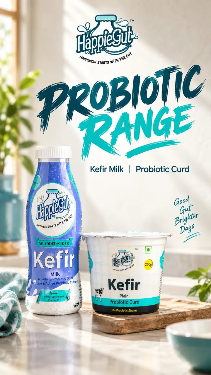 HappieGut Probiotic Range: Kefir Milk and Kefir Plain Probiotic Curd